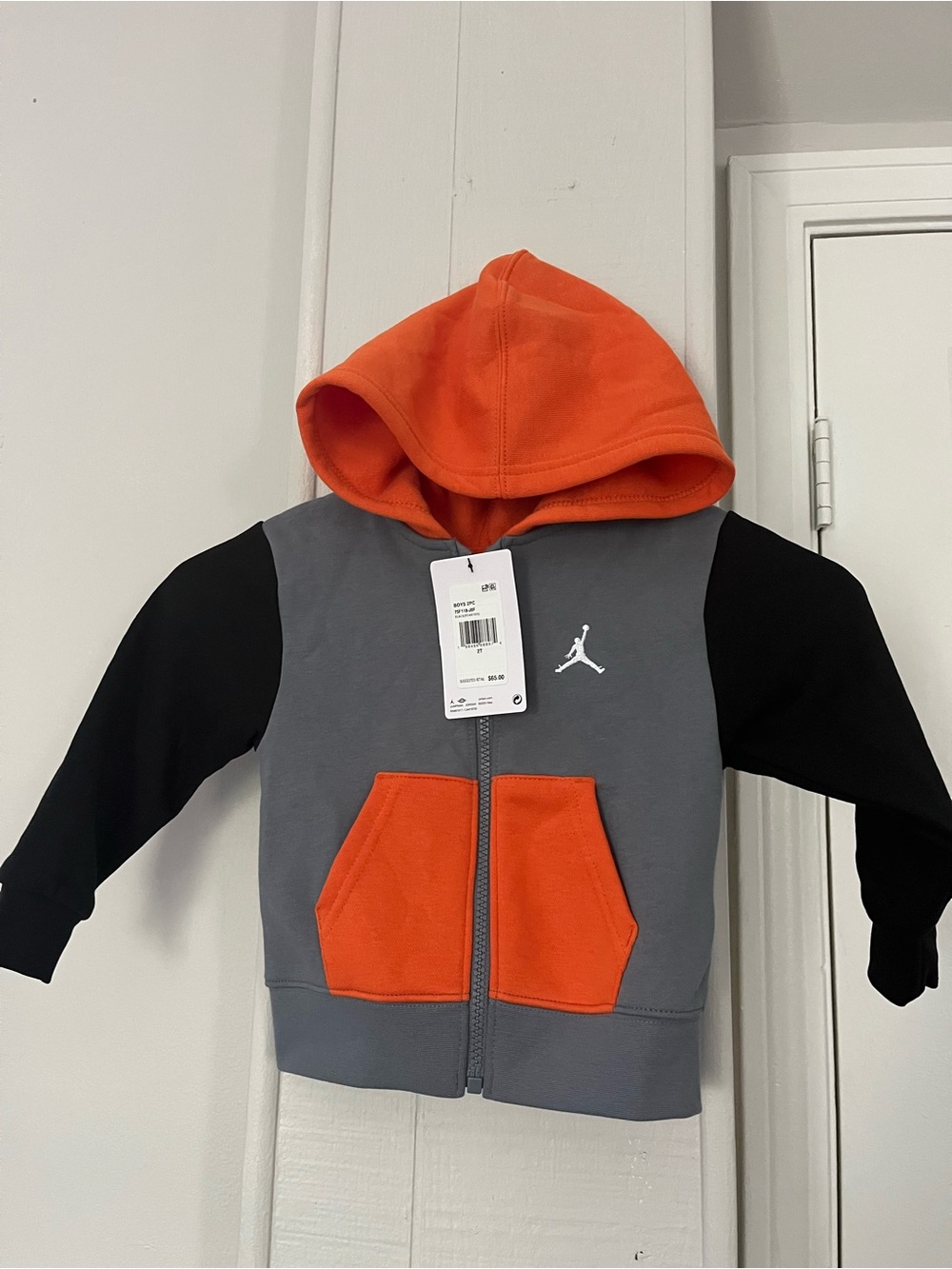 Jordan Colorblock Kids Zip-Up Hoodie in Gray, Orange & Black